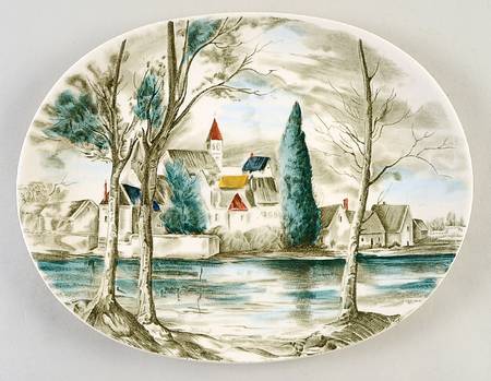 Dream Town Green Multicolor 12" Oval Serving Platter