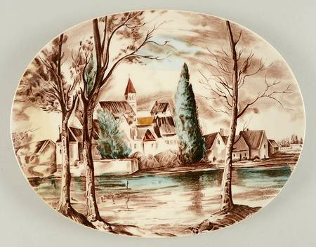 Dream Town Brown Multicolor 11" Oval Serving Platter