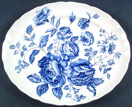Elizabeth Blue (White Background) 12" Oval Serving Platter