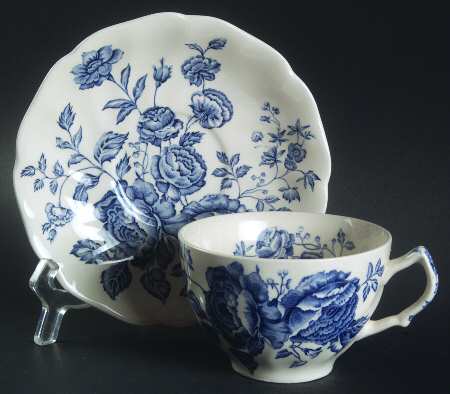 Elizabeth Blue (White Background) Flat Cup & Saucer Set