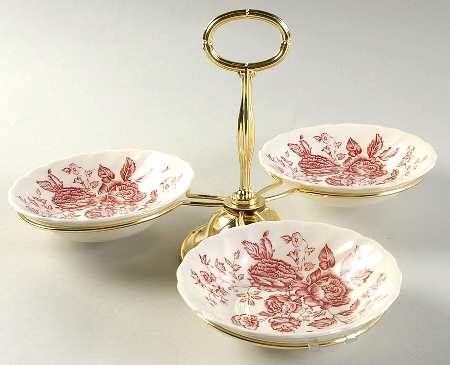 Elizabeth Pink 7" x 12" 3-Part Relish & Metal Stand (FR) HC