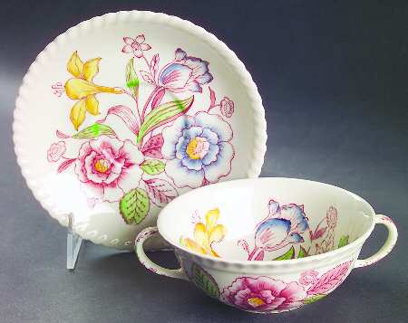 English Bouquet (Old English) Flat Cream Soup Bowl & Saucer Set