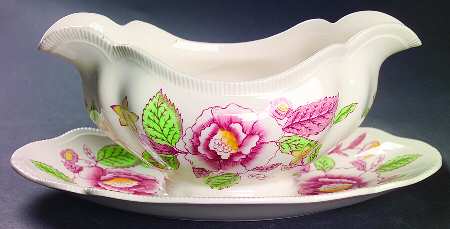 English Bouquet (Old Staffordshire) Gravy Boat with Attached Underplate