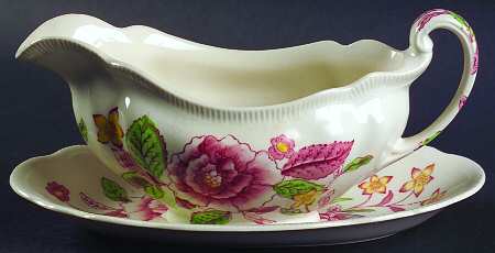 English Bouquet (Old Staffordshire) Gravy Boat & Underplate