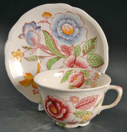 English Bouquet (Old Staffordshire) Flat Cup & Saucer Set