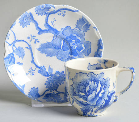 English Chippendale Blue Flat Demitasse Cup & Saucer Set