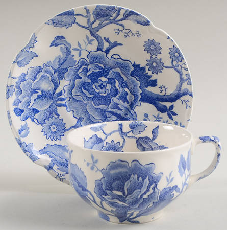 English Chippendale Blue Flat Cup & Saucer Set by Johnson Brothers