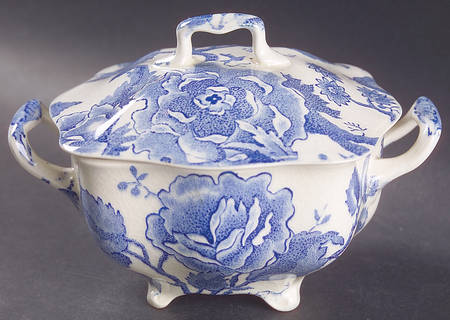English Chippendale Blue Sugar Bowl & Lid