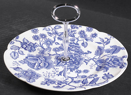 English Chippendale Blue Round Serving Plate with Center Handle (Dp) Hc