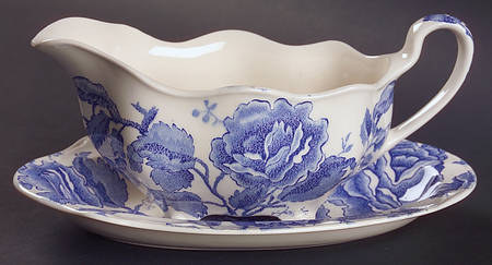 English Chippendale Blue Gravy Boat & Underplate/Relish