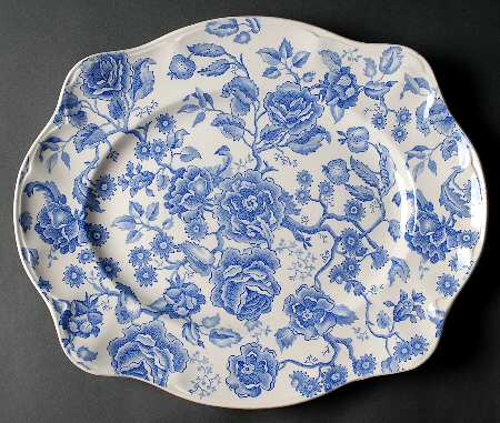 English Chippendale Blue 15" Oval Serving Platter