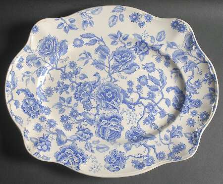 English Chippendale Blue 17" Oval Serving Platter