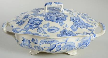 English Chippendale Blue Square Covered Vegetable