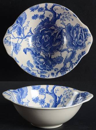 English Chippendale Blue Lugged Fruit/Dessert (Sauce) Bowl