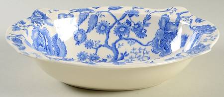 English Chippendale Blue 9" Oval Vegetable Bowl