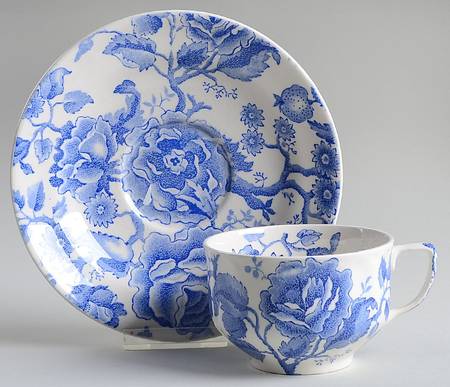 English Chippendale Blue Oversized Cup & Saucer Set