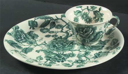 English Chippendale Green Snack Plate & Cup Set
