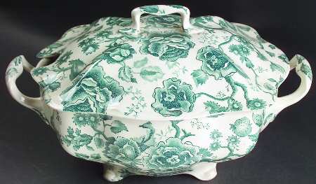 English Chippendale Green Rectangular Tureen & Lid