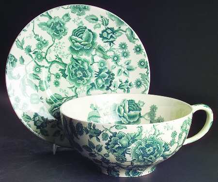 English Chippendale Green Colossal Cup & Saucer Set