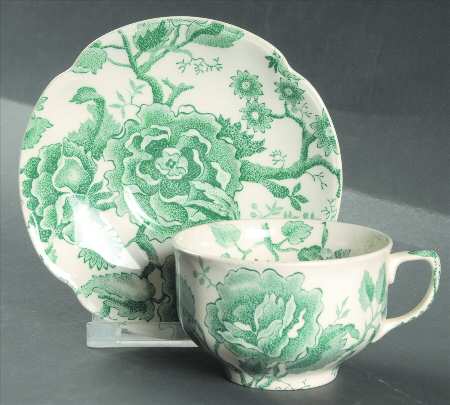 English Chippendale Green Flat Cup & Saucer Set