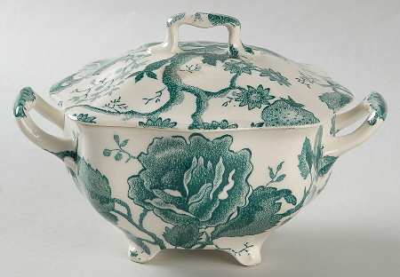 English Chippendale Green Sugar Bowl & Lid