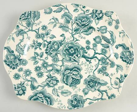 English Chippendale Green 13" Oval Serving Platter