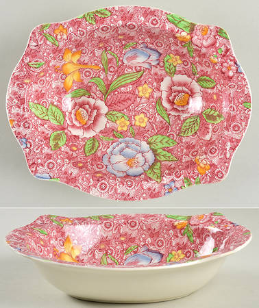 English Countryside Pink Multicolor 9" Oval Vegetable Bowl