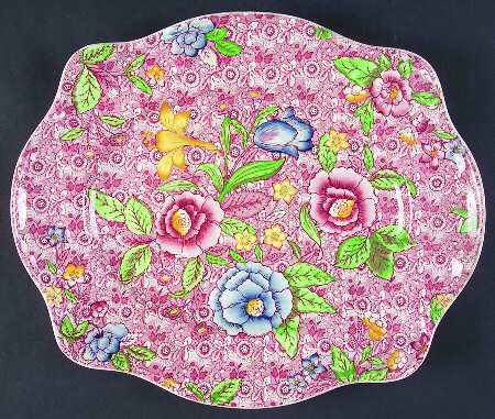 English Countryside Pink Multicolor 12" Oval Serving Platter