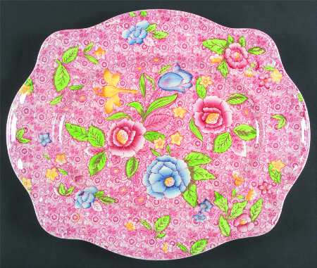English Countryside Pink Multicolor 15" Oval Serving Platter