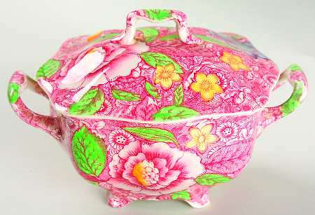 English Countryside Pink Multicolor Sugar Bowl & Lid