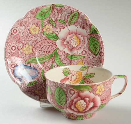 English Countryside Pink Multicolor Flat Cup & Saucer Set