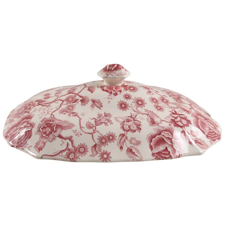 English Chippendale Red Pink Lid for Rectangular Tureen