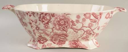 English Chippendale Red Pink Rectangular Tureen No Lid