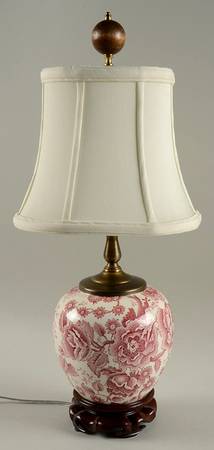 English Chippendale Red Pink 16" Lamp Electric & Shade