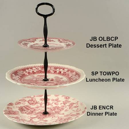 English Chippendale Red Pink Mixed/Match 3 Tier Serving Tray