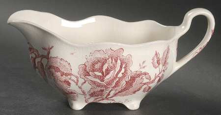 English Chippendale Red Pink Gravy Boat
