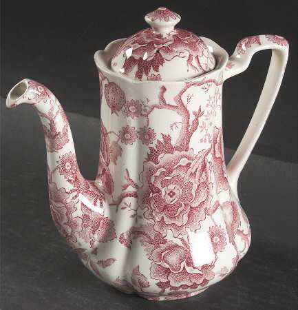 English Chippendale Red Pink Coffee Pot & Lid