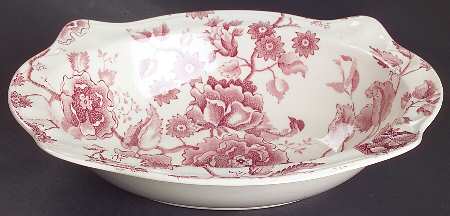 English Chippendale Red Pink 9" Oval Vegetable Bowl