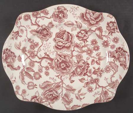 English Chippendale Red Pink 13" Oval Serving Platter