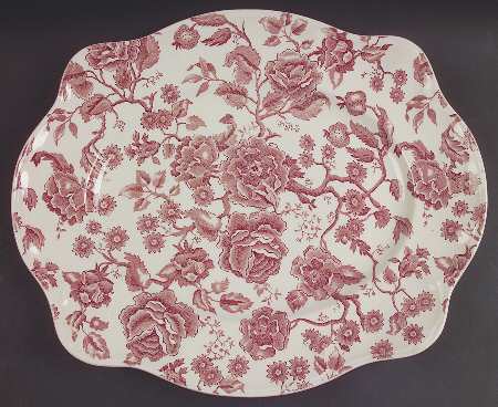 English Chippendale Red Pink 15" Oval Serving Platter