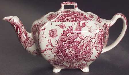 English Chippendale Red Pink Mini Teapot & Lid