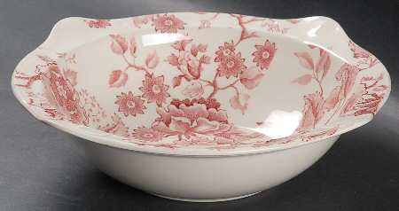 English Chippendale Red Pink 8" Round Vegetable Bowl