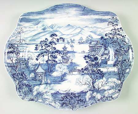 Enchanted Garden Blue 14" Oval Serving Platter