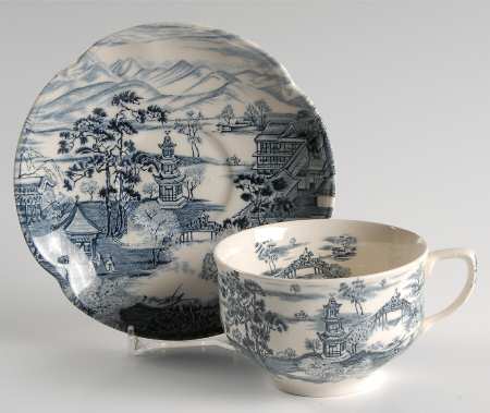 Enchanted Garden Blue Flat Cup & Saucer Set