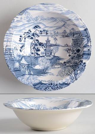 Enchanted Garden Blue Rim Cereal Bowl