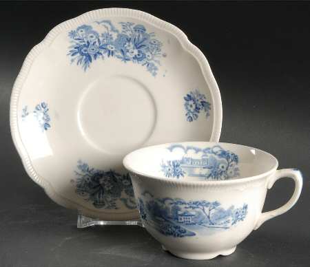 English Gardens Blue (No Blue Band) Flat Cup & Saucer Set