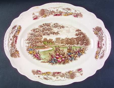 English Gardens Brown Multicolor 16" Oval Serving Platter