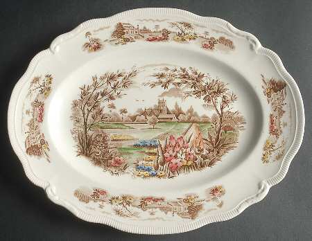 English Gardens Brown Multicolor 12" Oval Serving Platter