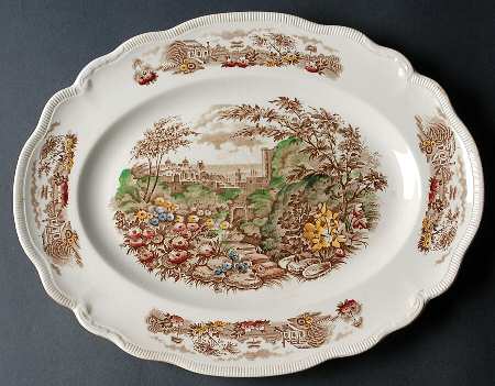 English Gardens Brown Multicolor 14" Oval Serving Platter