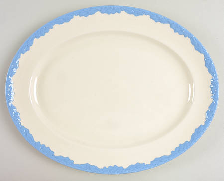 English Oak (Light Blue Embossed Edge) 13" Oval Serving Platter